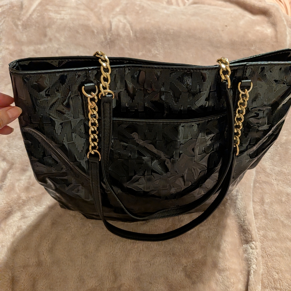 Michael Kors Black Tote with Gold Chain Accents